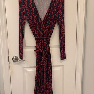 Boden Navy and Red Long Sleeve Dress